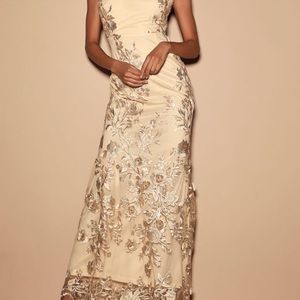 Here To Charm Gold Embroidered Sleeveless Maxi Dress